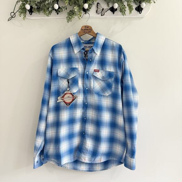 Dixxon Flannel Co Blue White Plaid Snap Down The Winfield Shirt Medium New A.S - Picture 1 of 4